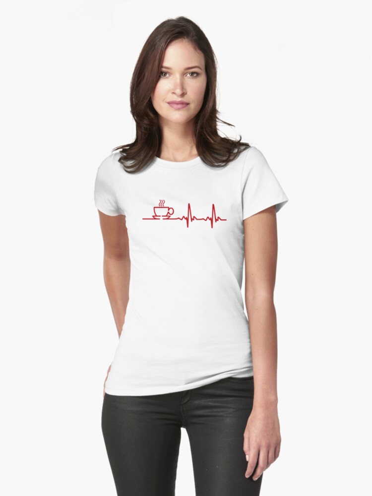 Thumbnail 1 of 3, Fitted T-Shirt, Morning Coffee Heartbeat EKG designed and sold by TheShirtYurt.