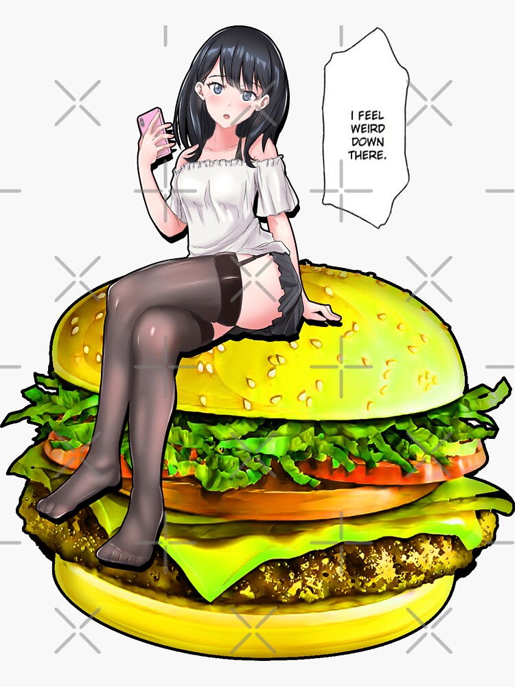 Anime Waifu Sitting On Burger V3 Sticker For Sale By Oppais Redbubble