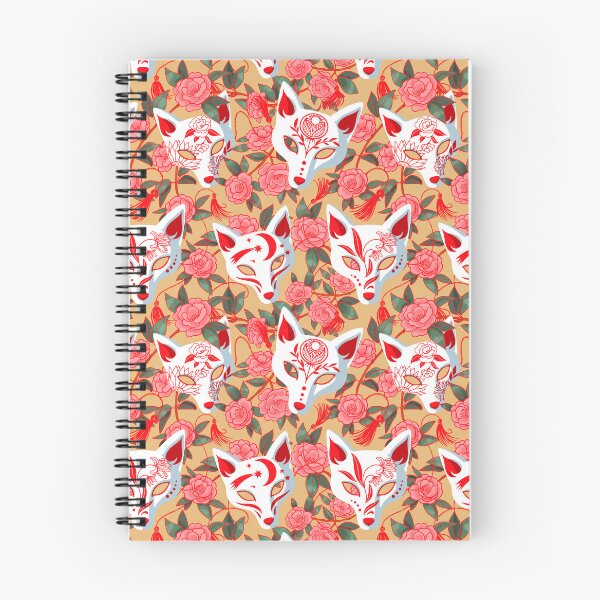 Item preview, Kitsune masks and blooming Japanese Camellia on ochre designed and sold by Irina Ivanova.