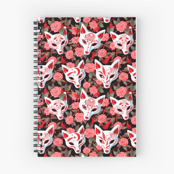 Item preview, Kitsune masks and blooming Japanese Camellia on black designed and sold by Irina Ivanova.
