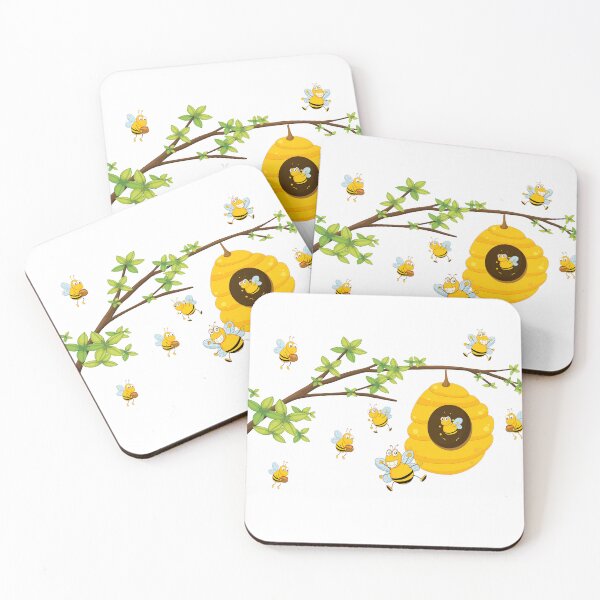 Item preview, A beehive on a tree branch with adorable bees at work happily designed and sold by Fanatic Nerd.
