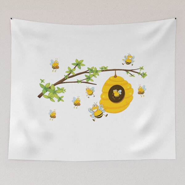 Item preview, A beehive on a tree branch with adorable bees at work happily designed and sold by Fanatic Nerd.