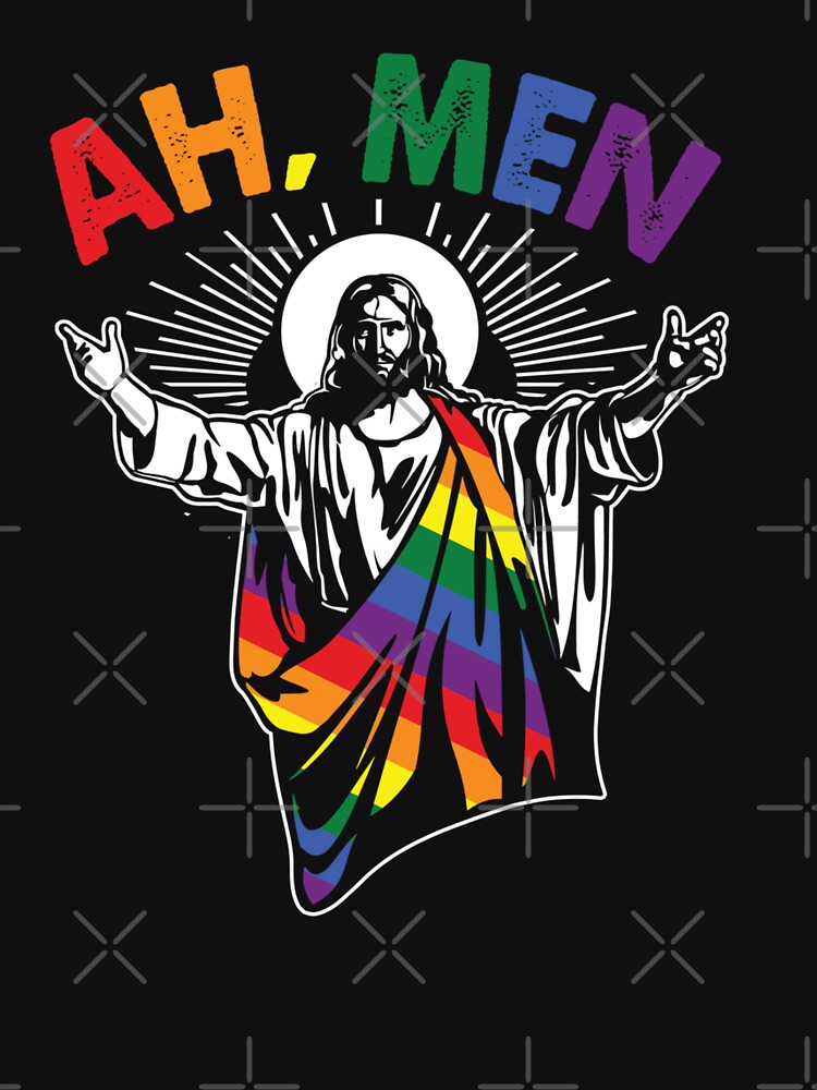 Ah Men Funny LGBT Gay Pride Jesus Rainbow Flag Christian Tank Top