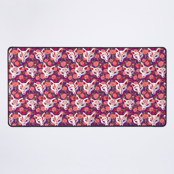 Item preview, Kitsune masks and blooming Japanese Camellia on violet designed and sold by Irina Ivanova.