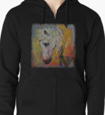 Weißes Pferd Hoodie mit Reißverschluss