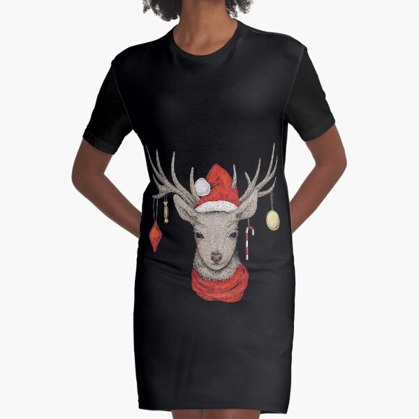 Christmas Deer Graphic T-Shirt Dress