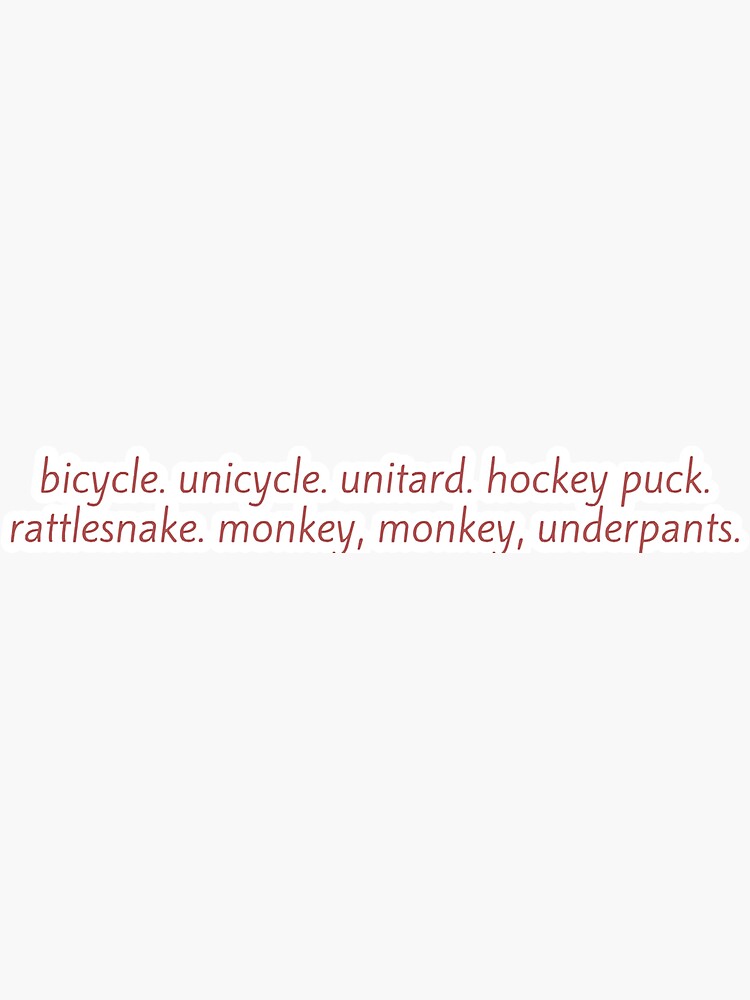 "Bicycle Unicycle Unitard Hockey Puck Rattlesnake Sticker" Sticker by