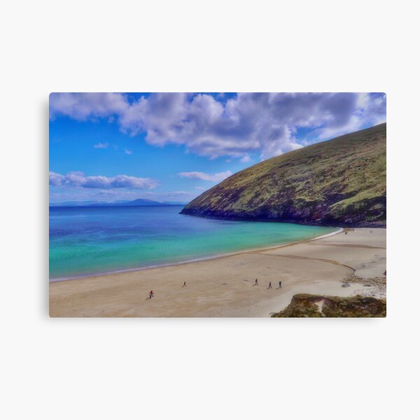 Walkers On Keem Beach, Achill Island Feted By The Green Atlantic Ocean. Canvas Print