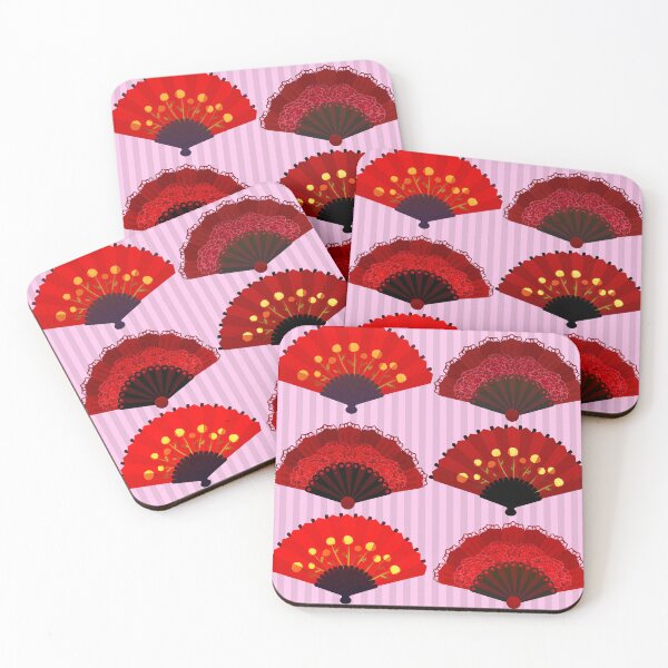 Item preview, Japanese fan, fan, red, traditional fan, pink background, cute pattern designed and sold by Ellecher23.
