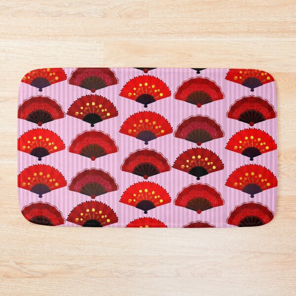 Item preview, Japanese fan, fan, red, traditional fan, pink background, cute pattern designed and sold by Ellecher23.