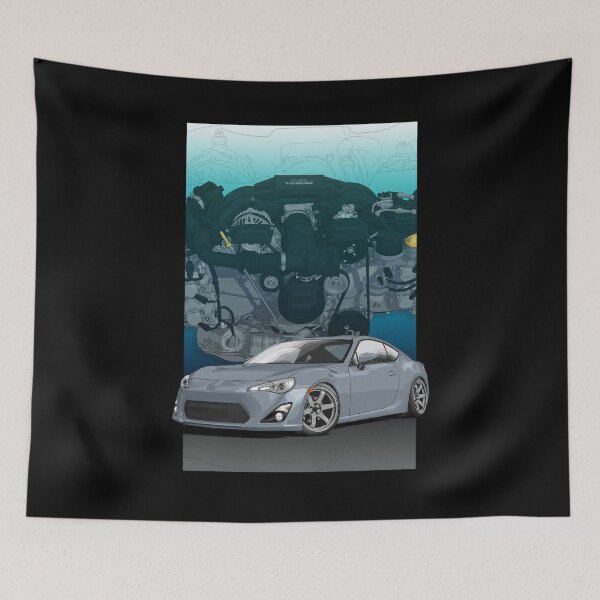 Item preview, Silver GT-86 Illustration with 4u gse engine backdrop designed and sold by ArtyMotive.