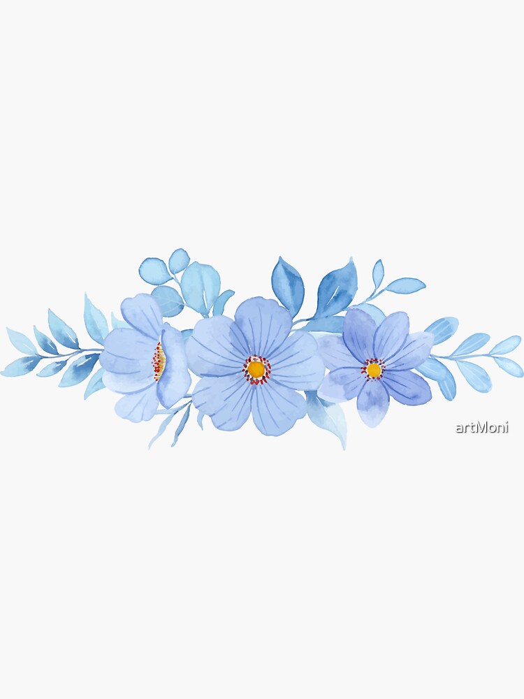 Watercolor Blue Flowers Sticker By Artmoni Redbubble 