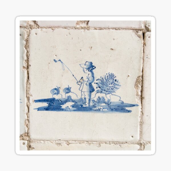 Vintage Delft blue tile with fisherman Sticker