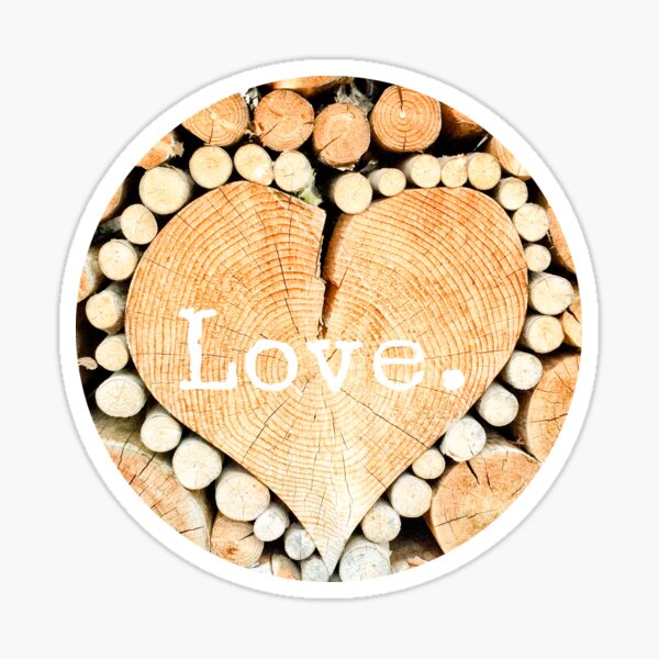Wood Love Heart Typography Design Sticker