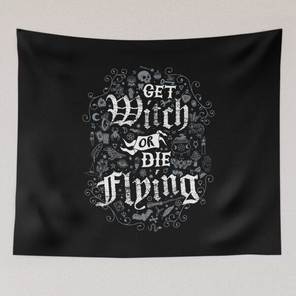 Item preview, Get Witch or Die Flying - Goth - Grey Occult Witch Symbols  designed and sold by Nemons.