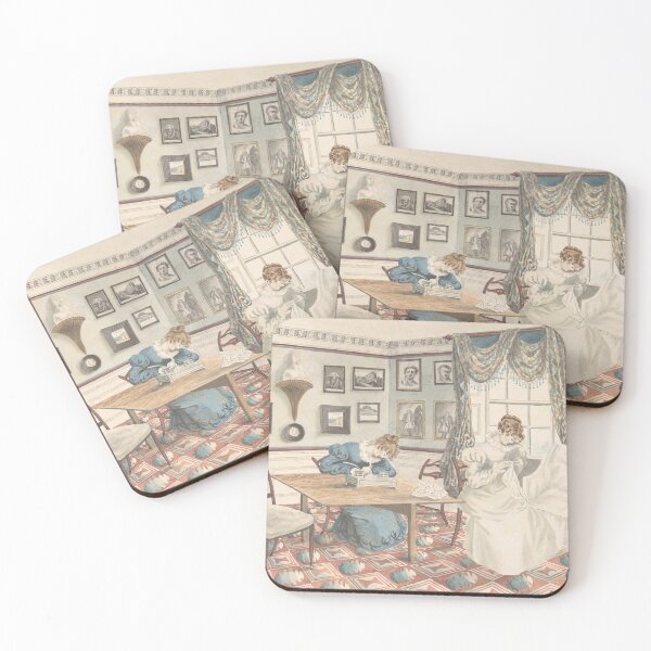 Item preview, Two women writing and sewing in a room - Watercolor designed and sold by LP.