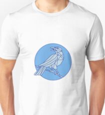 Crow Perching Looking Side Circle Mono Line Unisex T-Shirt