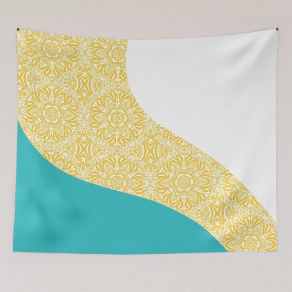 Item preview, Simple Waves - Floral Pattern Turquoise and Yellow designed and sold by LAEC-Shop.