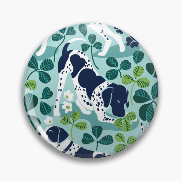 Item preview, Looking for the four leaf clover // aqua background oxford navy blue English Pointer dog breed green leaves pink clover flowers designed and sold by SelmaCardoso.