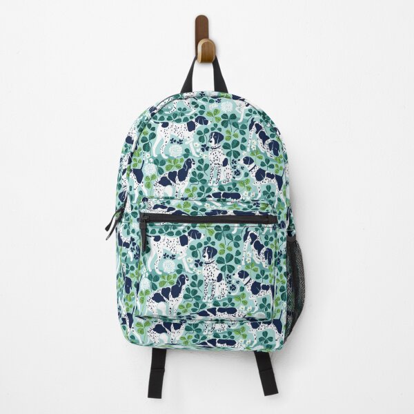Item preview, Looking for the four leaf clover // aqua background oxford navy blue English Pointer dog breed green leaves pink clover flowers designed and sold by SelmaCardoso.