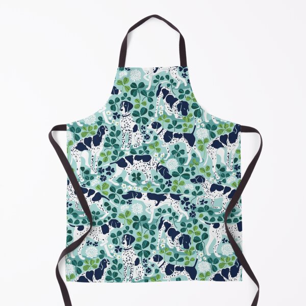 Item preview, Looking for the four leaf clover // aqua background oxford navy blue English Pointer dog breed green leaves pink clover flowers designed and sold by SelmaCardoso.