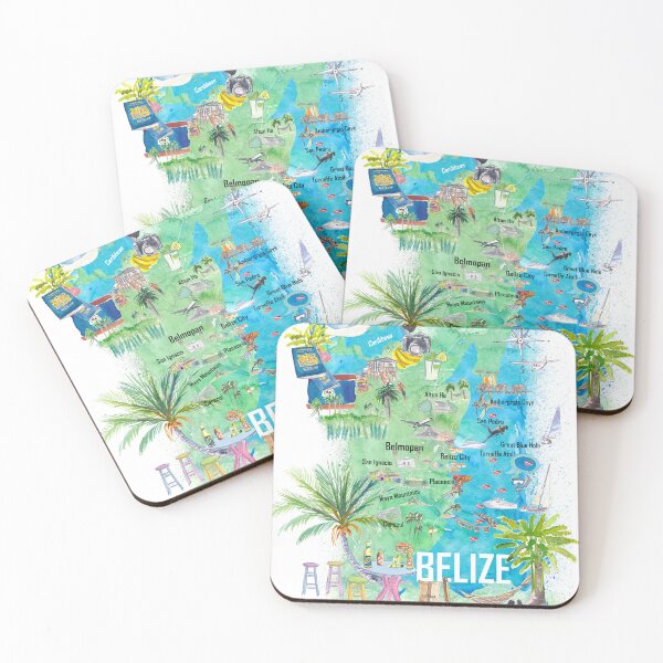 Item preview, Belize Caribbean Illustrated Travel Map with Roads and Tourist Highlights designed and sold by artshop77.