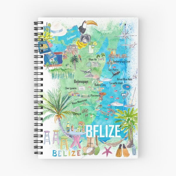 Item preview, Belize Caribbean Illustrated Travel Map with Roads and Tourist Highlights designed and sold by artshop77.