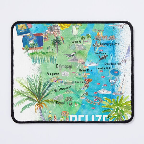 Item preview, Belize Caribbean Illustrated Travel Map with Roads and Tourist Highlights designed and sold by artshop77.