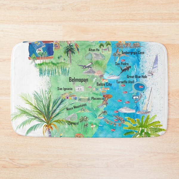 Item preview, Belize Caribbean Illustrated Travel Map with Roads and Tourist Highlights designed and sold by artshop77.