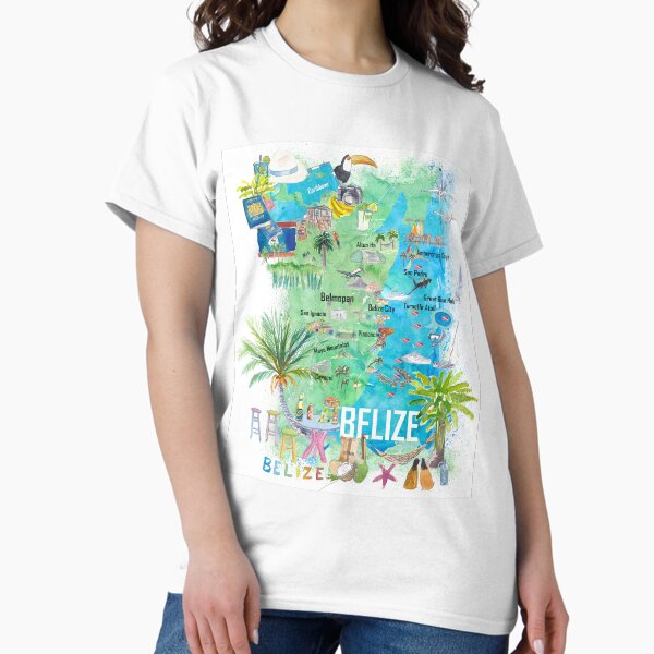 Item preview, Belize Caribbean Illustrated Travel Map with Roads and Tourist Highlights designed and sold by artshop77.