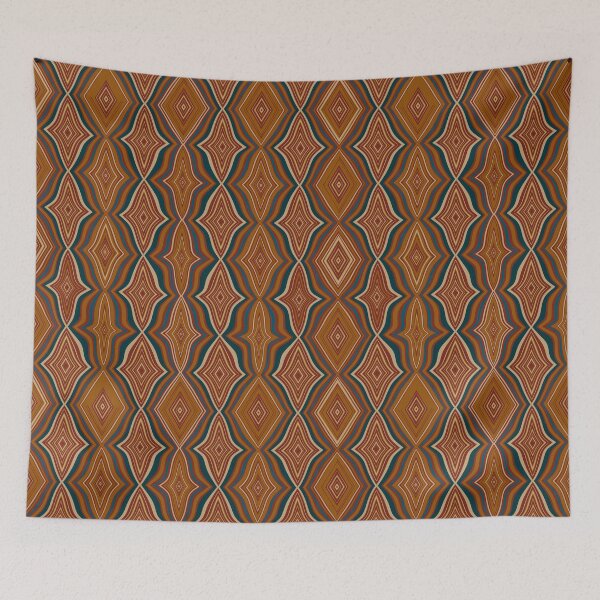 Item preview, Burnt Orange and Blue Retro Wavy Diamonds designed and sold by Lori Buesking Studio.