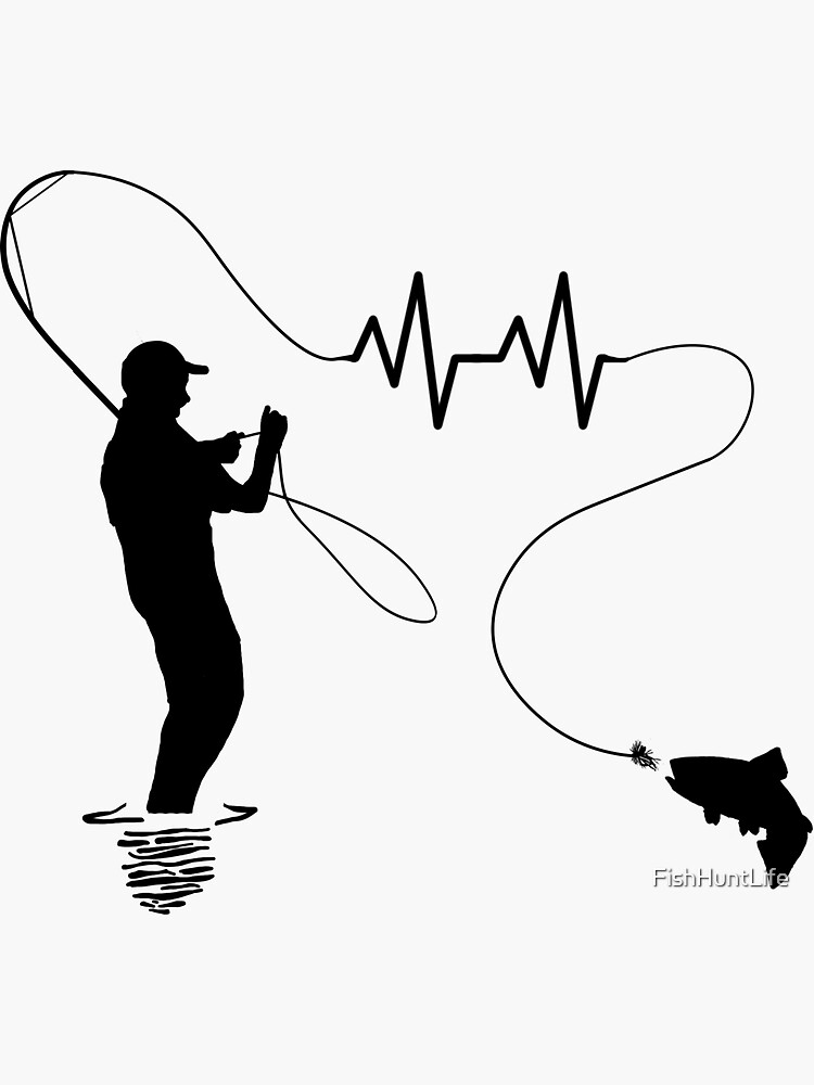 Fly Fishing Man Heartbeat in Fishing Line Sticker for Sale by FishHuntLife