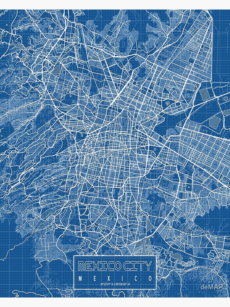 Mexico City Map Blueprint Poster For Sale By Demap Redbubble 