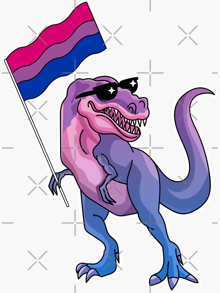 Disover Bisexual Dinosaur Bi Pride LGBTQ TRex Waving Bixexual Flag Sticker