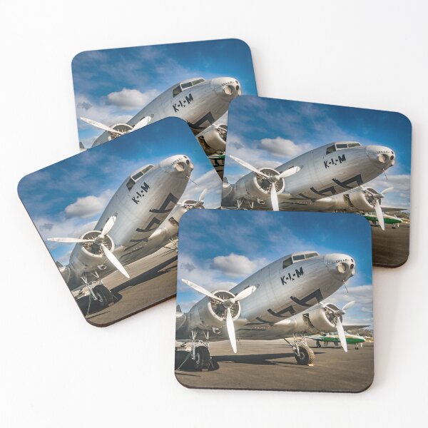Item preview, Vintage airplane - KLM - Royal Dutch Airlines Douglas DC-2 twin propeller aeroplane parked on runway in colour designed and sold by James-Cole.