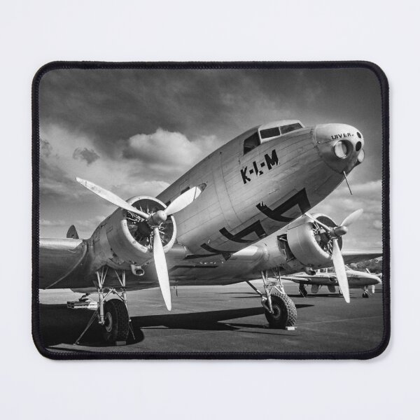 Item preview, Vintage Douglas DC-2 twin propeller aeroplane parked on runway in black and white designed and sold by James-Cole.