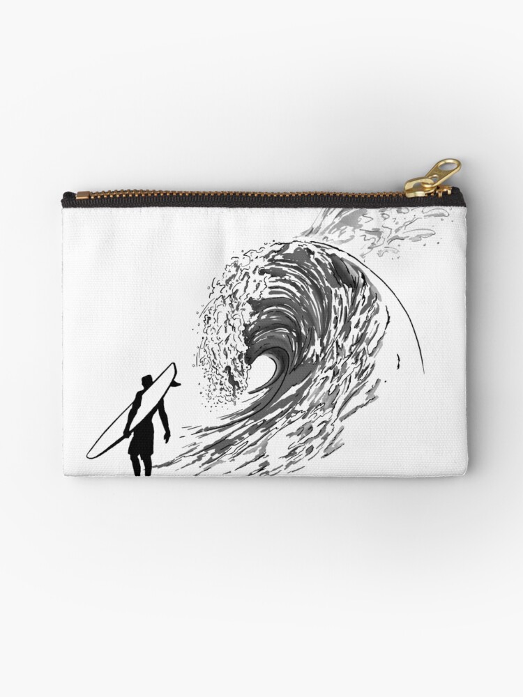 Surfer Wave Draw Sea Surf Water Zipper Pouch By Mirex