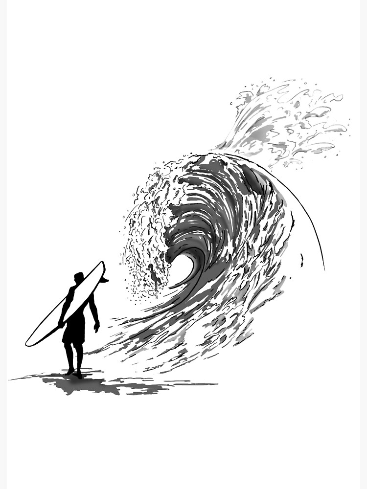 surfboard on wave drawing