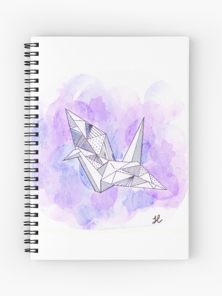 Geometric Watercolour Origami Crane Spiral Notebook