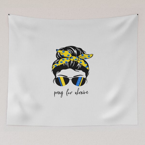 Item preview, Pray For Ukraine Support Ukrainian Messy Bun ukrainian flag Classic T-Shirt designed and sold by GaelBustamante.