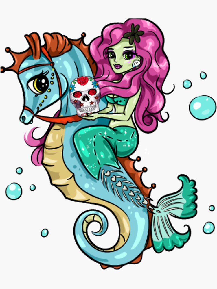 "Seahorse with girl pretty water" Sticker by Helmeppokoby | Redbubble