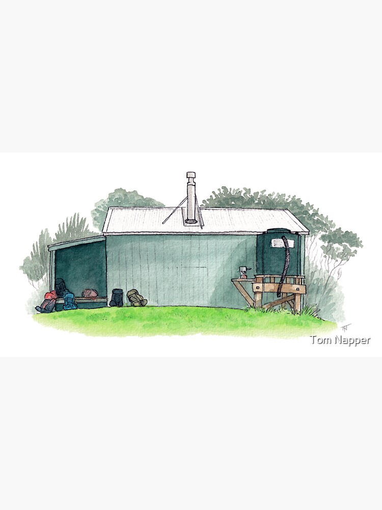 Thumbnail 3 of 3, Sticker, Rakeahua Hut - Stewart Island Watercolour designed and sold by tomnapper.