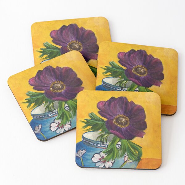 Item preview, Purple Flower with Yellow Background Artwork by Jolene Edwards designed and sold by CurlyClaraBelle.