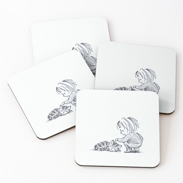 Item preview, A Child and A Sleeping Cat Illustration Watercolor Painting designed and sold by TeeBruh.
