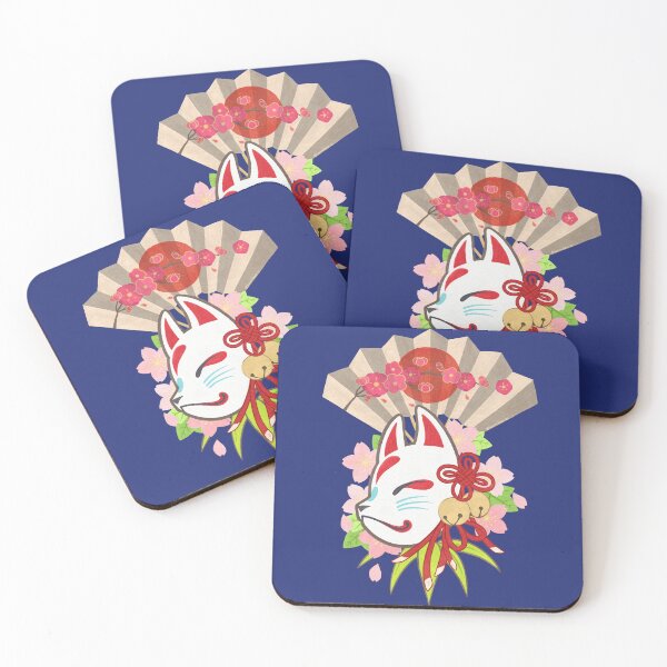 Item preview, Kitsune Mask - a cute Japanese fox mask with cherry blossoms for spring designed and sold by SamInJapan.