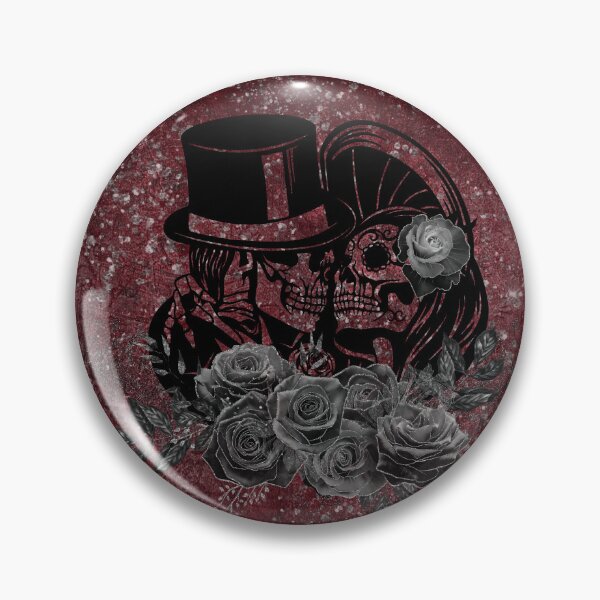 Item preview, Gothic Kissing Skulls Couple And Blood Red Eternal Love Black Roses designed and sold by ChicoryJunction.