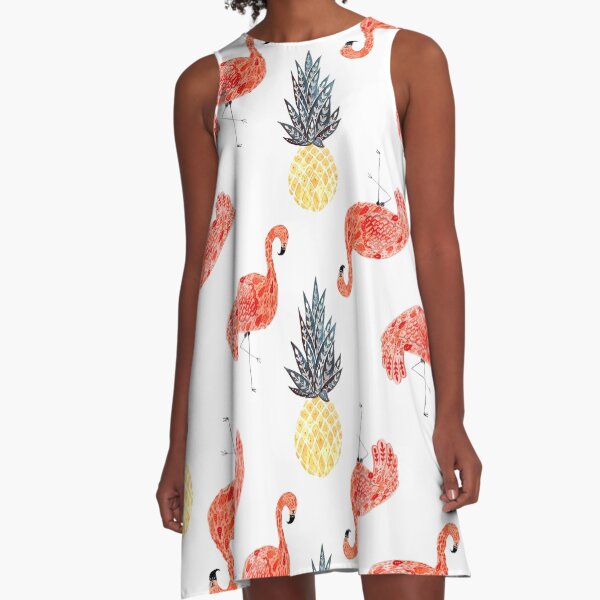 Flamingo Pineapple Party A-Line Dress