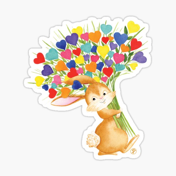 Rabbit with a bouquet of hearts Sticker