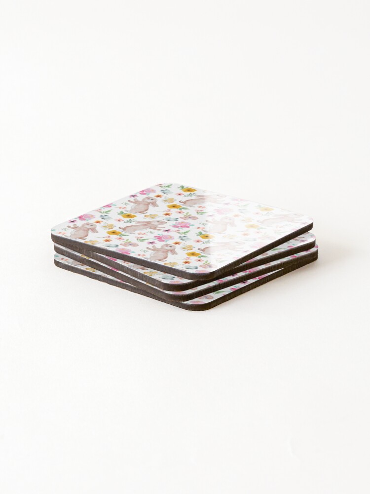 Thumbnail 4 of 5, Coasters (Set of 4), Colorful Spring Flowers & Bunny Rabbit pattern design - Spring Floral Pattern designed and sold by AppareIIndustry.