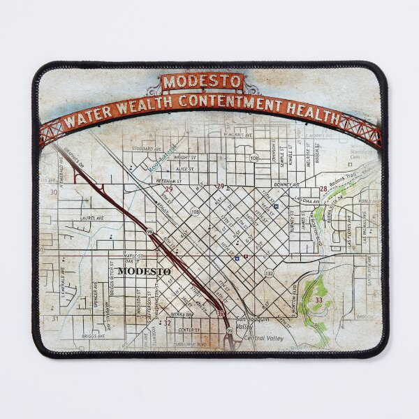 Item preview, Map of downtown Modesto, California, and the Modesto Arch, on old paper designed and sold by NickoPrints.